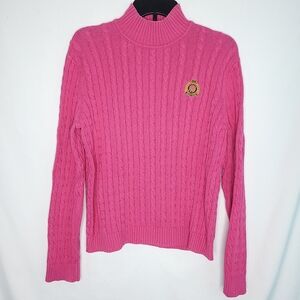 LAUREN RALPH LAUREN Women's Cable Knit Mockneck Pullover Sweater LARGE